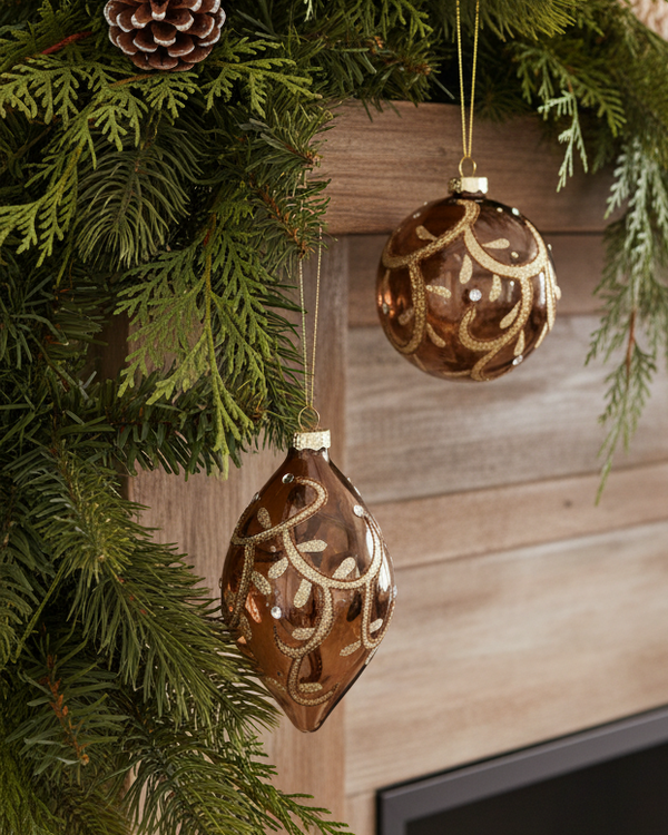 Bronze and Gold Glittered Glass Ornament