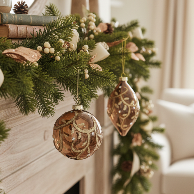 Bronze and Gold Glittered Glass Ornament