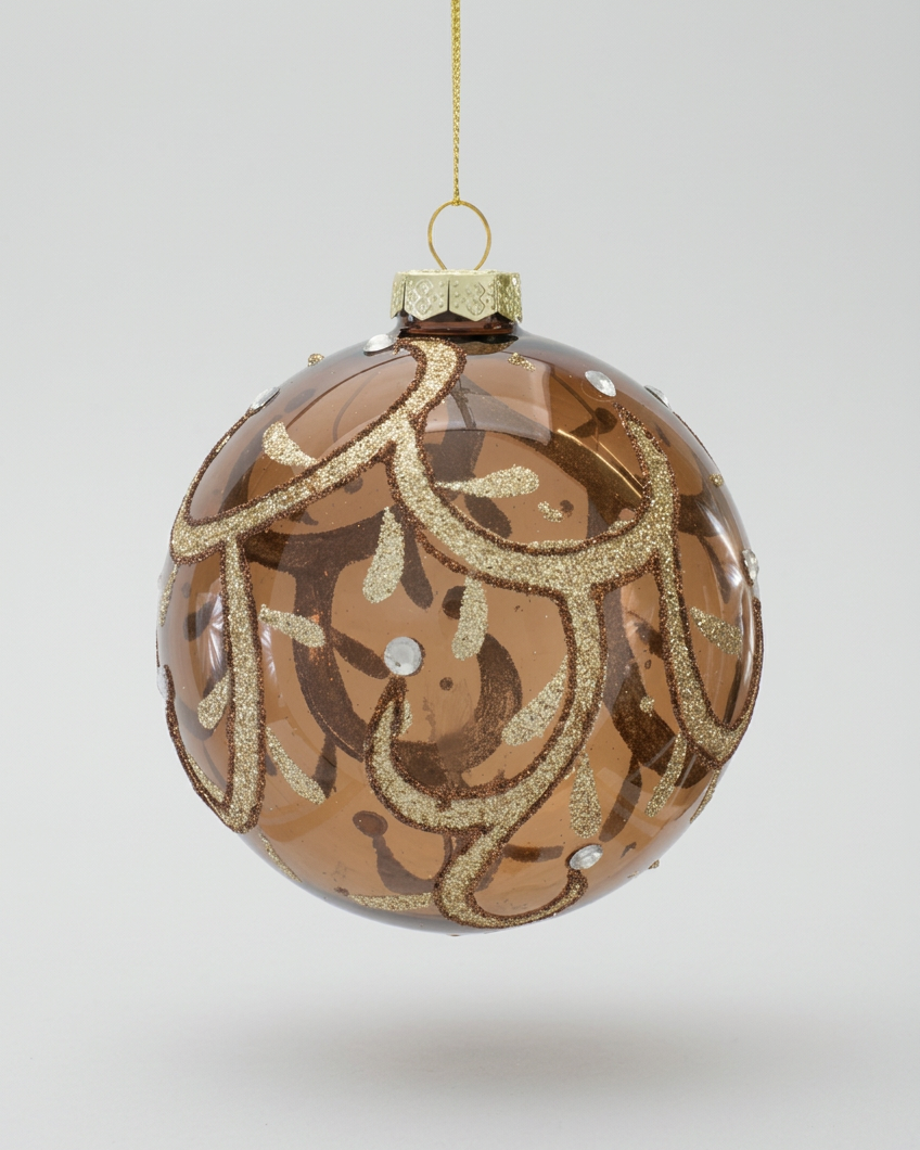Bronze and Gold Glittered Glass Ornament