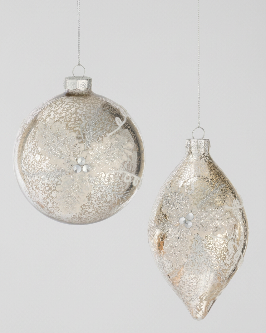 Mottled Silver and Glittered Glass Ornament