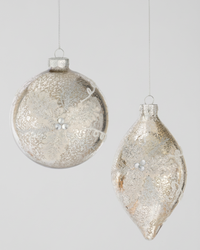 Mottled Silver and Glittered Glass Ornament