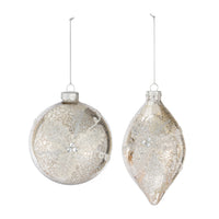 Mottled Silver and Glittered Glass Ornament