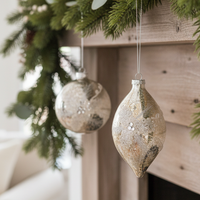 Mottled Silver and Glittered Glass Ornament