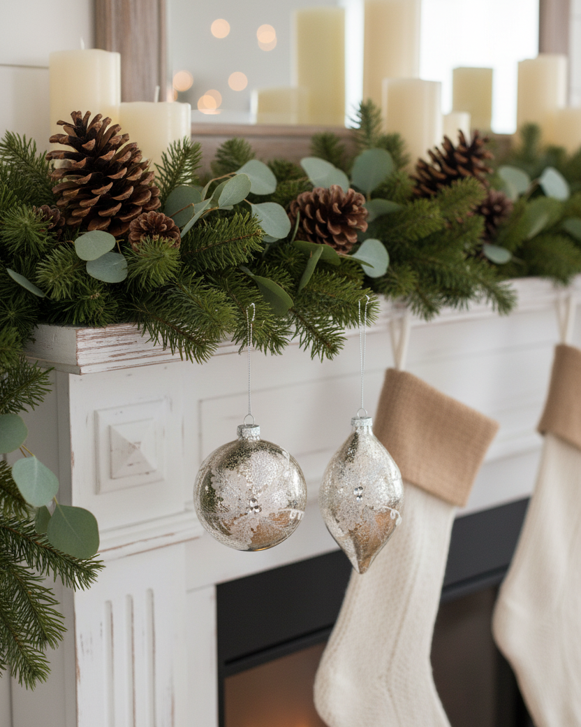 Mottled Silver and Glittered Glass Ornament