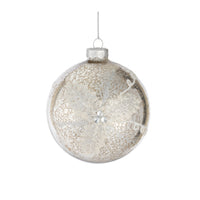 Mottled Silver and Glittered Glass Ornament