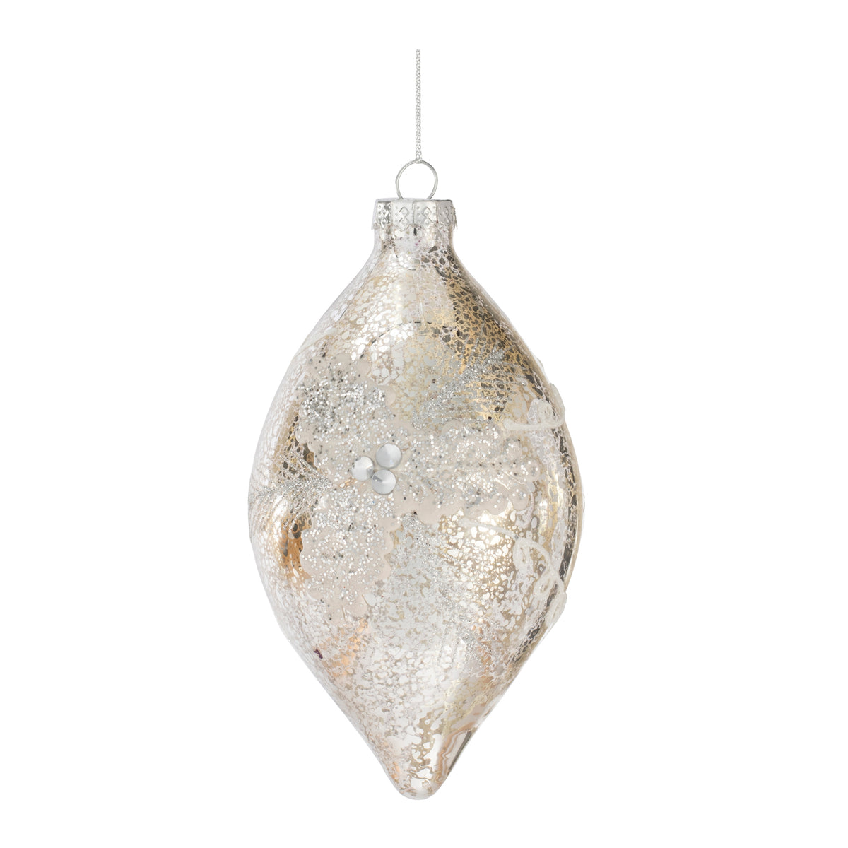Mottled Silver and Glittered Glass Ornament