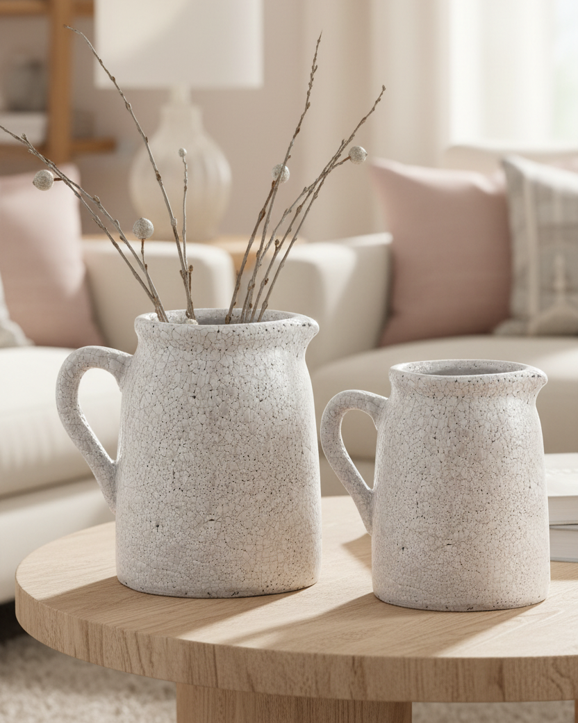 Distressed White Ceramic Crackle Jug