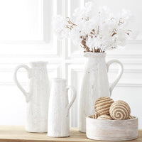 Distressed White Ceramic Crackle Pitcher
