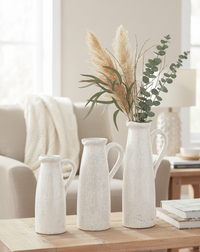 Distressed White Ceramic Crackle Pitcher