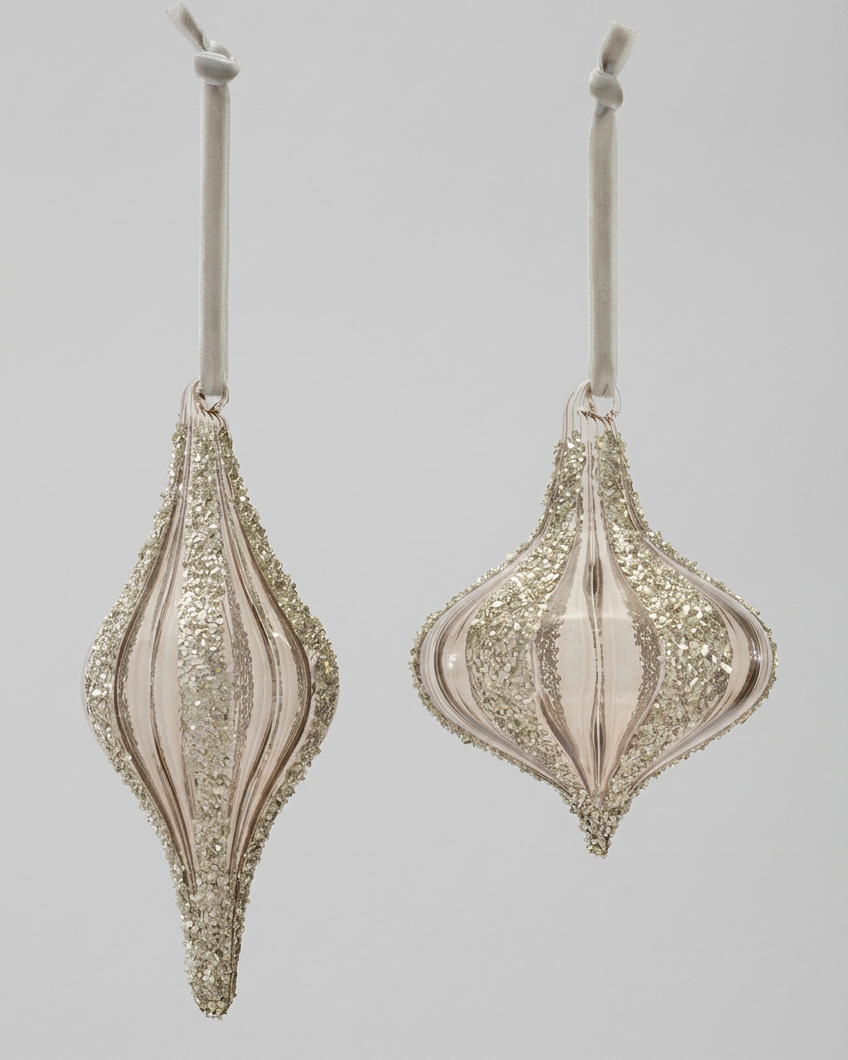 Textured Glittered Glass Drop Ornament