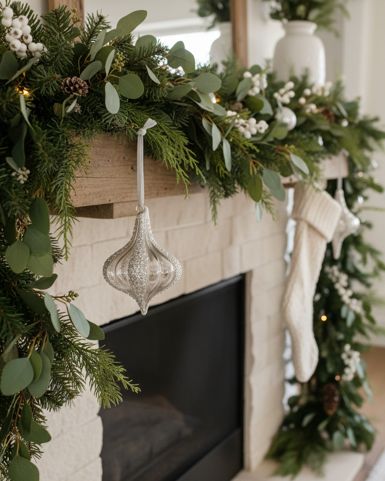 Textured Glittered Glass Drop Ornament