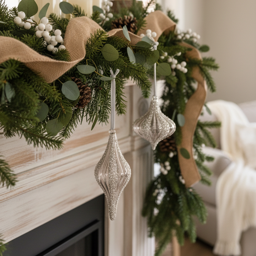 Textured Glittered Glass Drop Ornament