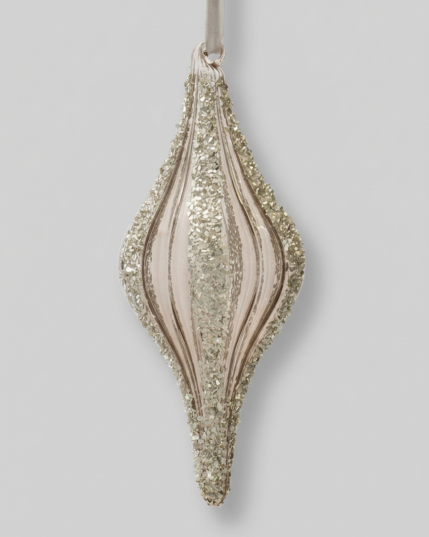 Textured Glittered Glass Drop Ornament