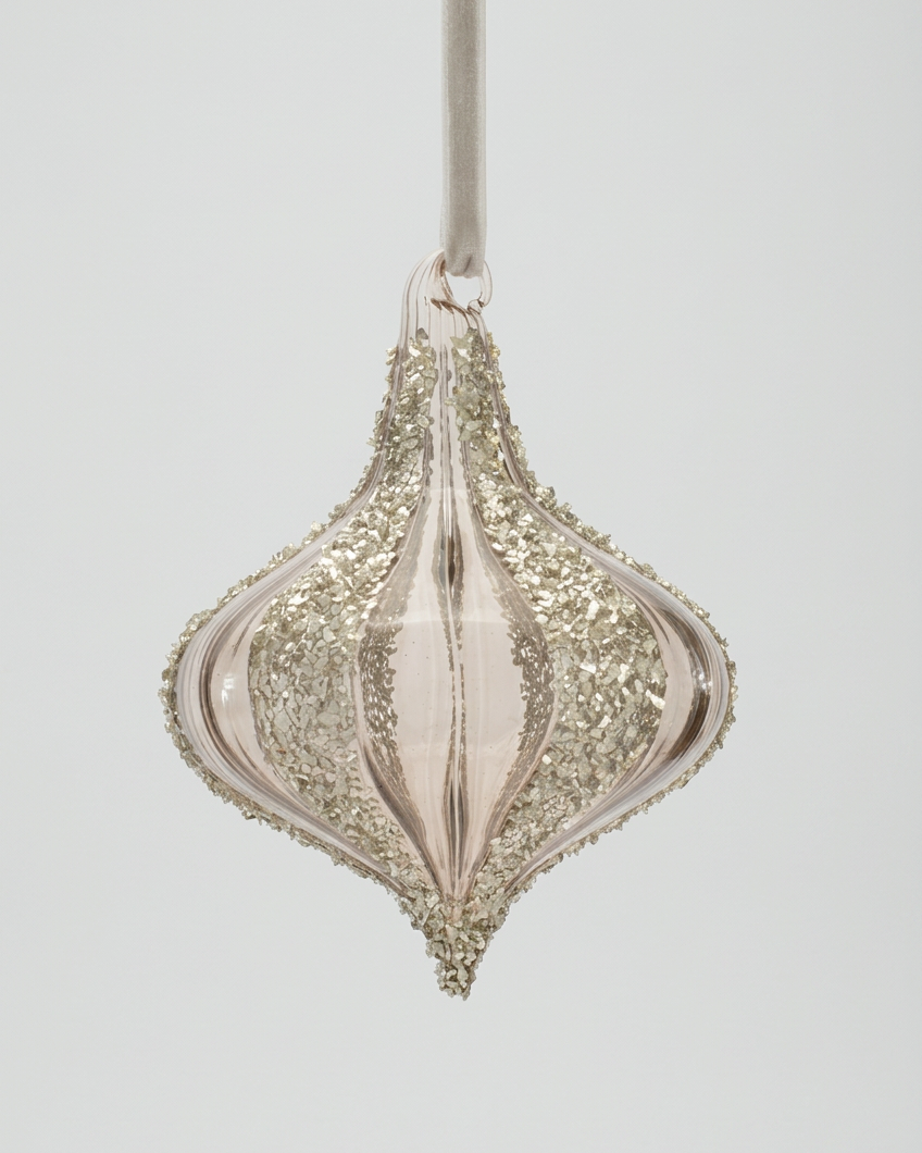 Textured Glittered Glass Drop Ornament
