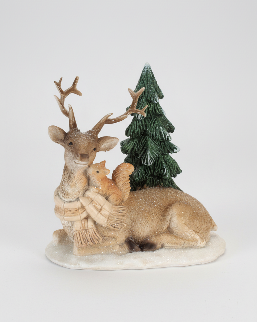 Winter Deer and Squirrel Duo
