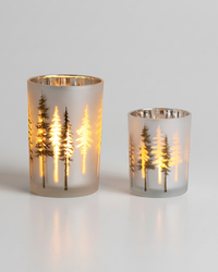 Frosted White with Trees Glass Candle Holder
