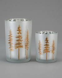 Frosted White with Trees Glass Candle Holder