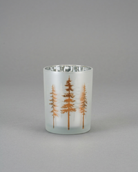 Frosted White with Trees Glass Candle Holder