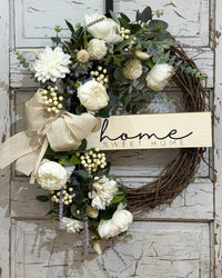 Home Sweet Home White Peony Wreath