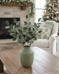 Sage Glittered Holly Spray 26"H
