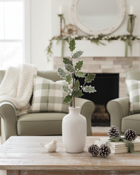 Sage Glittered Holly Spray 26"H
