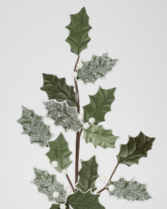Sage Glittered Holly Spray 26"H