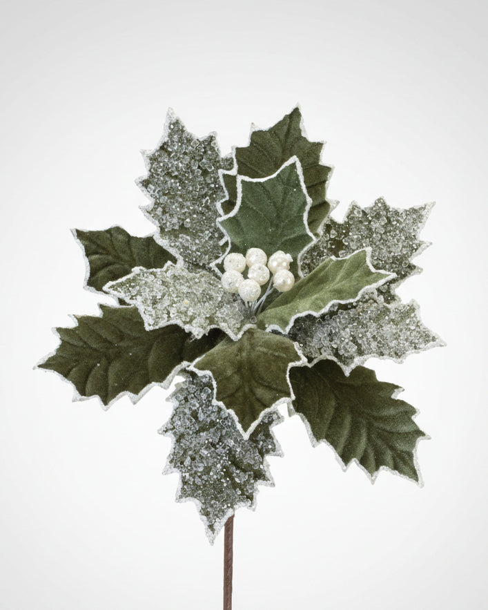 Sage Glittered Poinsettia Stem 21"