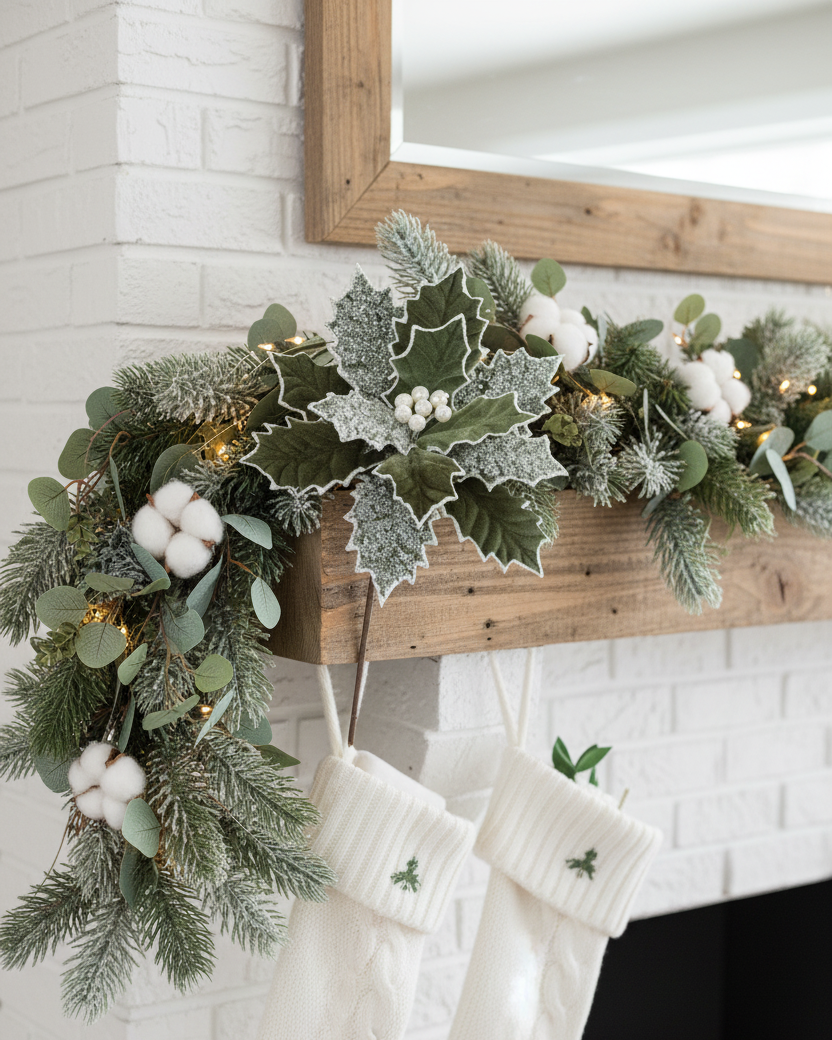 Sage Glittered Poinsettia Stem 21"