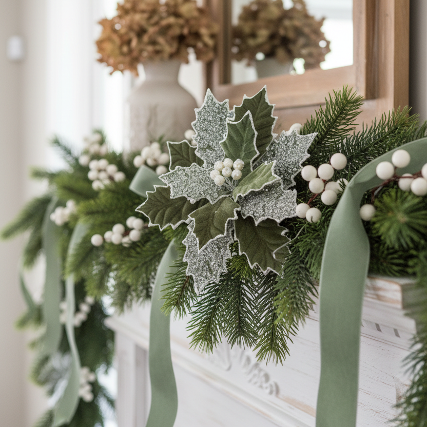 Sage Glittered Poinsettia Stem 21"