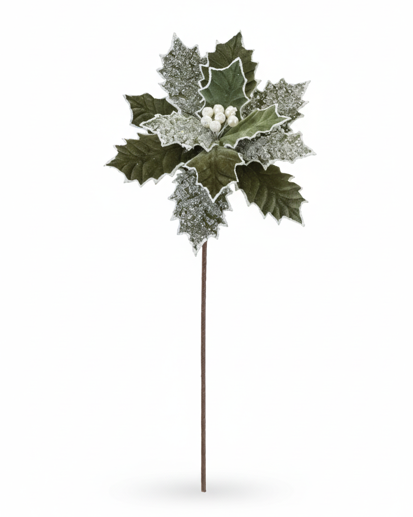 Sage Glittered Poinsettia Stem 21"