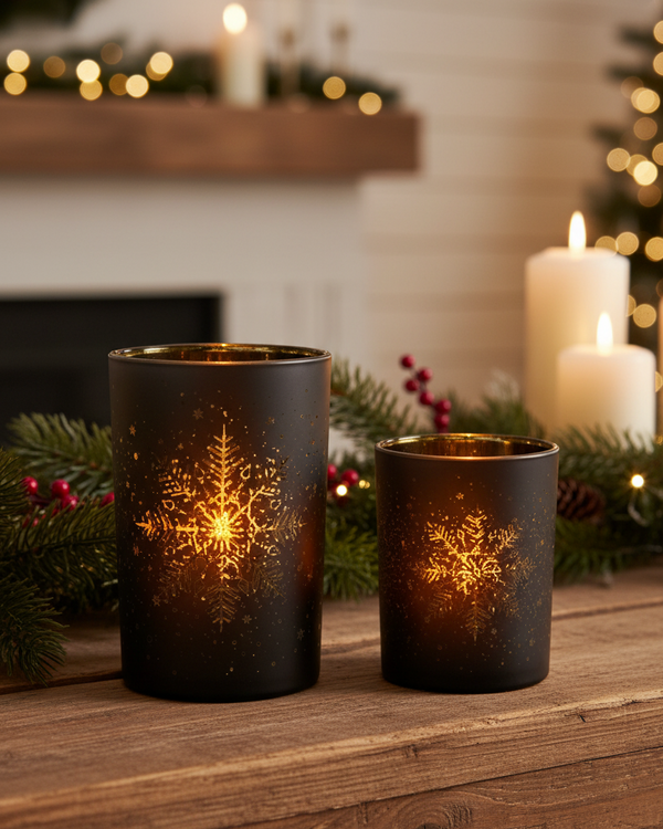 Midnight Snowflake Glass Candle Holder