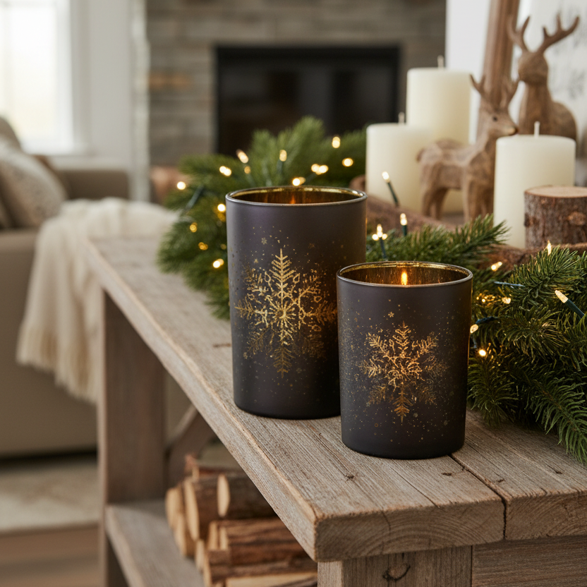 Midnight Snowflake Glass Candle Holder