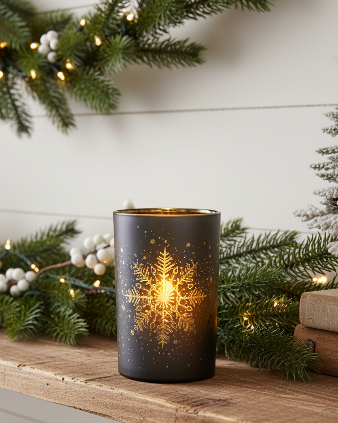 Midnight Snowflake Glass Candle Holder
