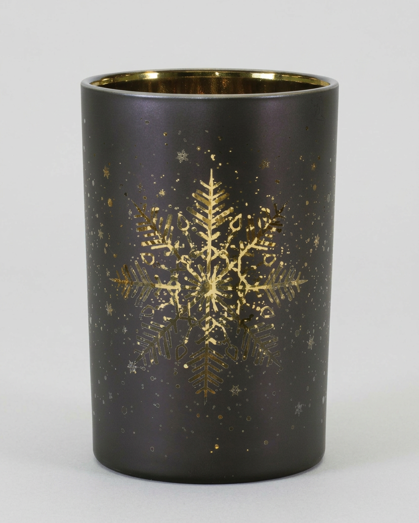 Midnight Snowflake Glass Candle Holder