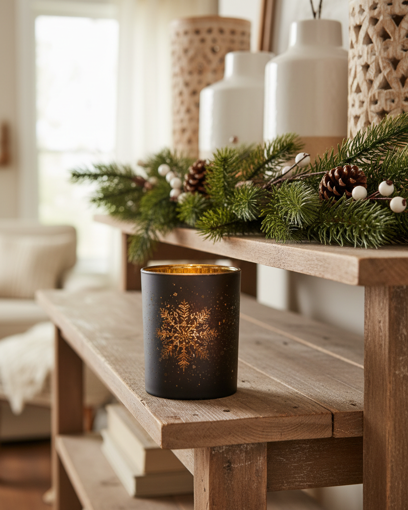 Midnight Snowflake Glass Candle Holder