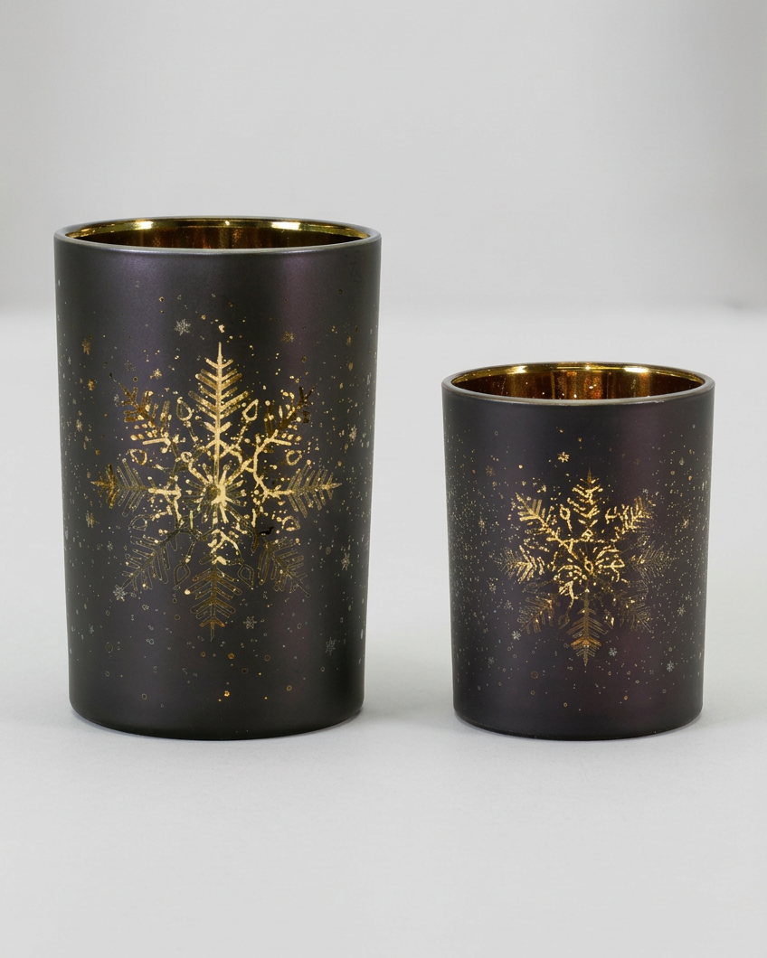 Midnight Snowflake Glass Candle Holder