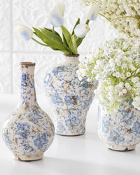 Blue and White Floral Ceramic Bud Vase