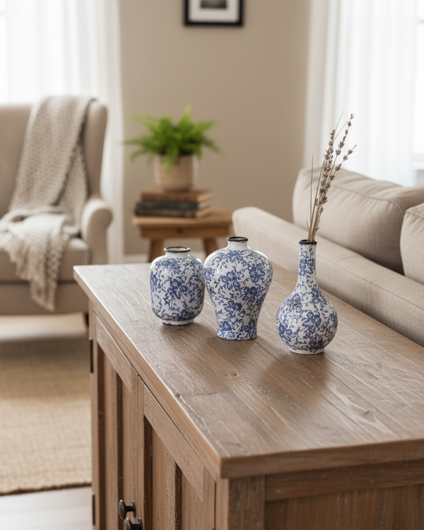 Blue and White Floral Ceramic Bud Vase