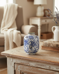 Blue and White Floral Ceramic Bud Vase