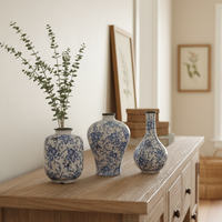 Blue and White Floral Ceramic Bud Vase