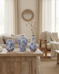 Blue and White Floral Ceramic Bud Vase
