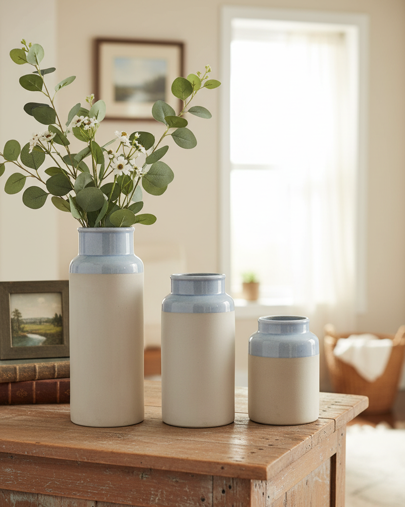 Natural and Light Blue Glazed Vase