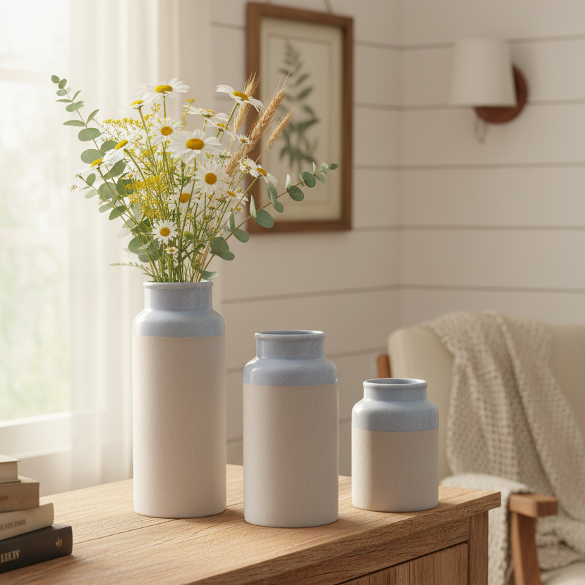 Natural and Light Blue Glazed Vase