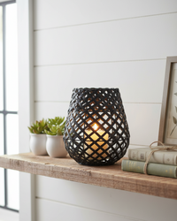 Black Woven Wood Candleholder Lantern
