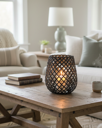 Black Woven Wood Candleholder Lantern