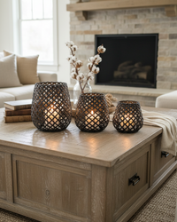 Black Woven Wood Candleholder Lantern