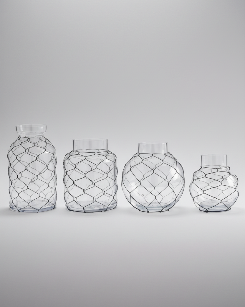 Glass Jar with Black Chicken Wire