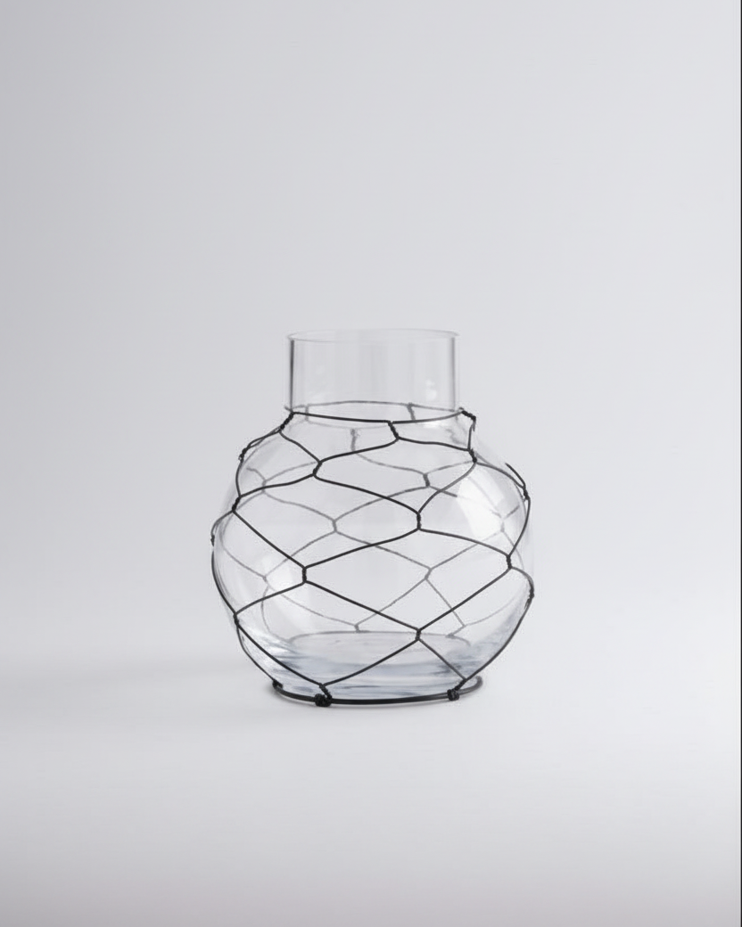 Glass Jar with Black Chicken Wire