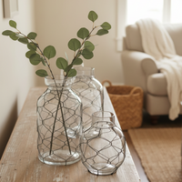 Glass Jar with Black Chicken Wire