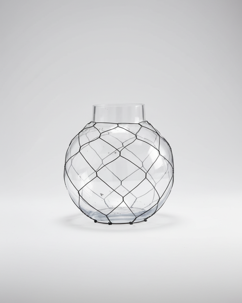 Glass Jar with Black Chicken Wire